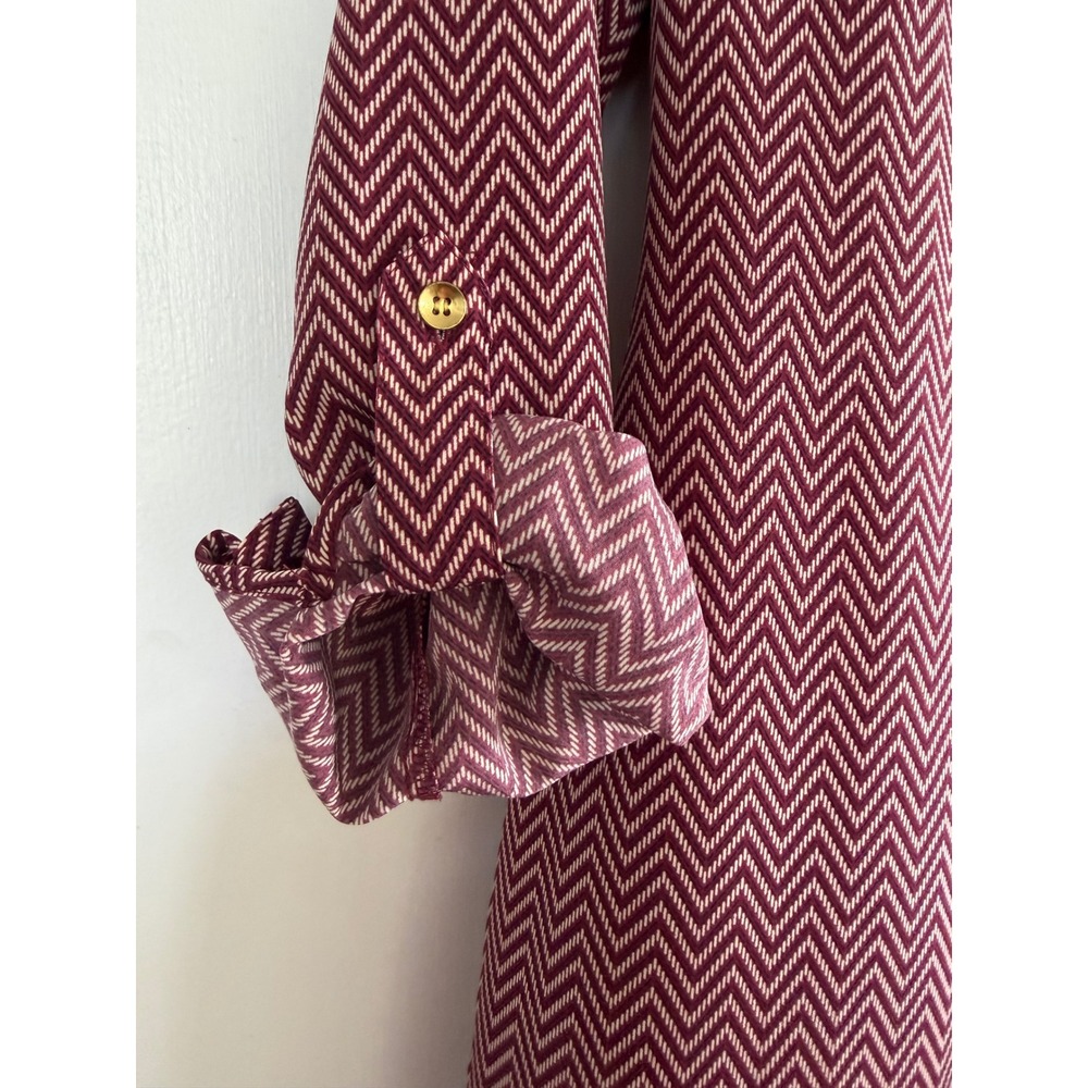 The Limited Burgundy Chevron Zigzag Roll Tab Sleeve Shift Dress Women Small